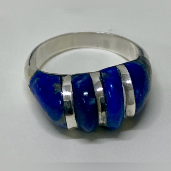 Early 20th Century Antique Art Deco Sterling Silver Lapis Lazuli Ring - Picture 7 of 16